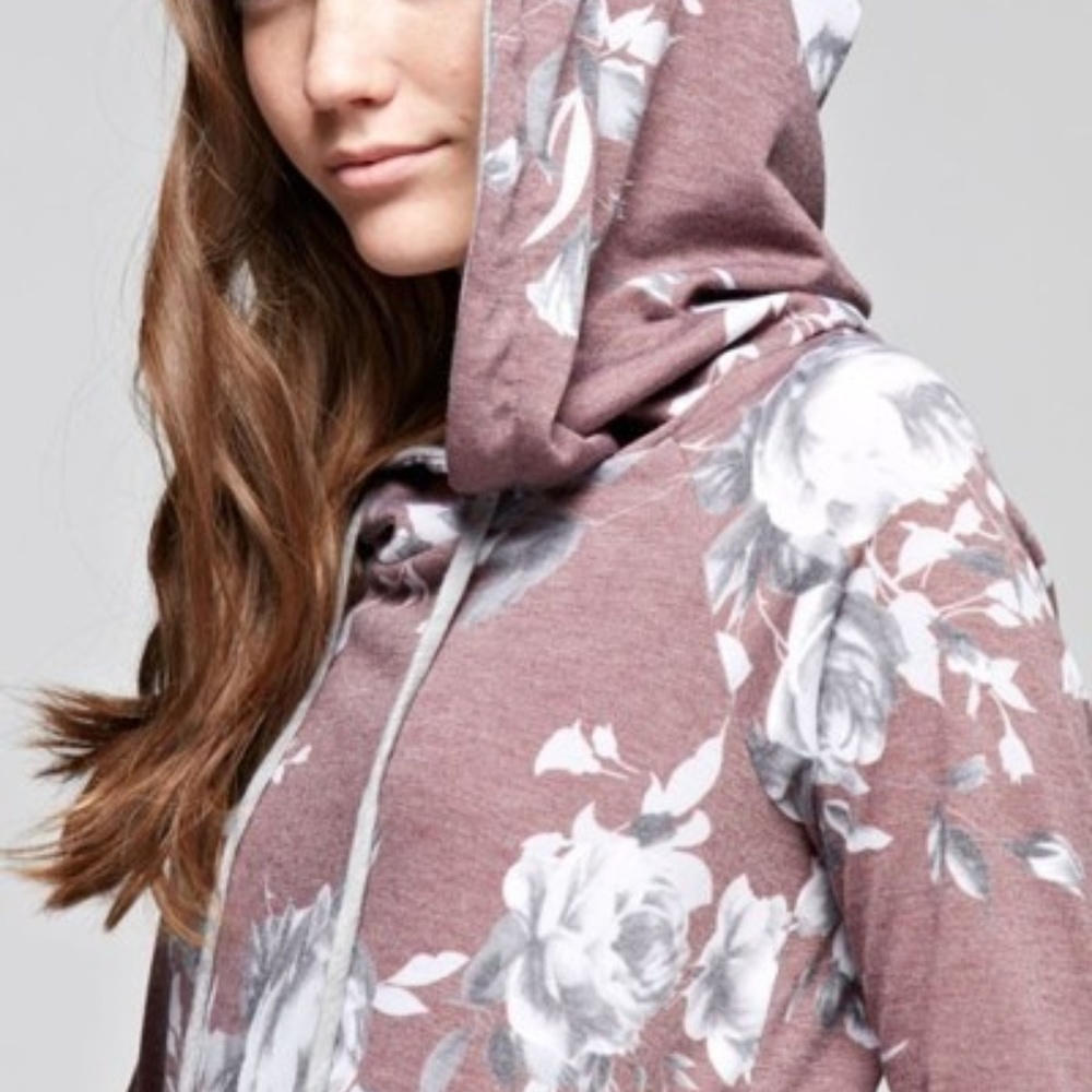 Mauve Gray Rose Floral Hoodie - Picture 1 of 8